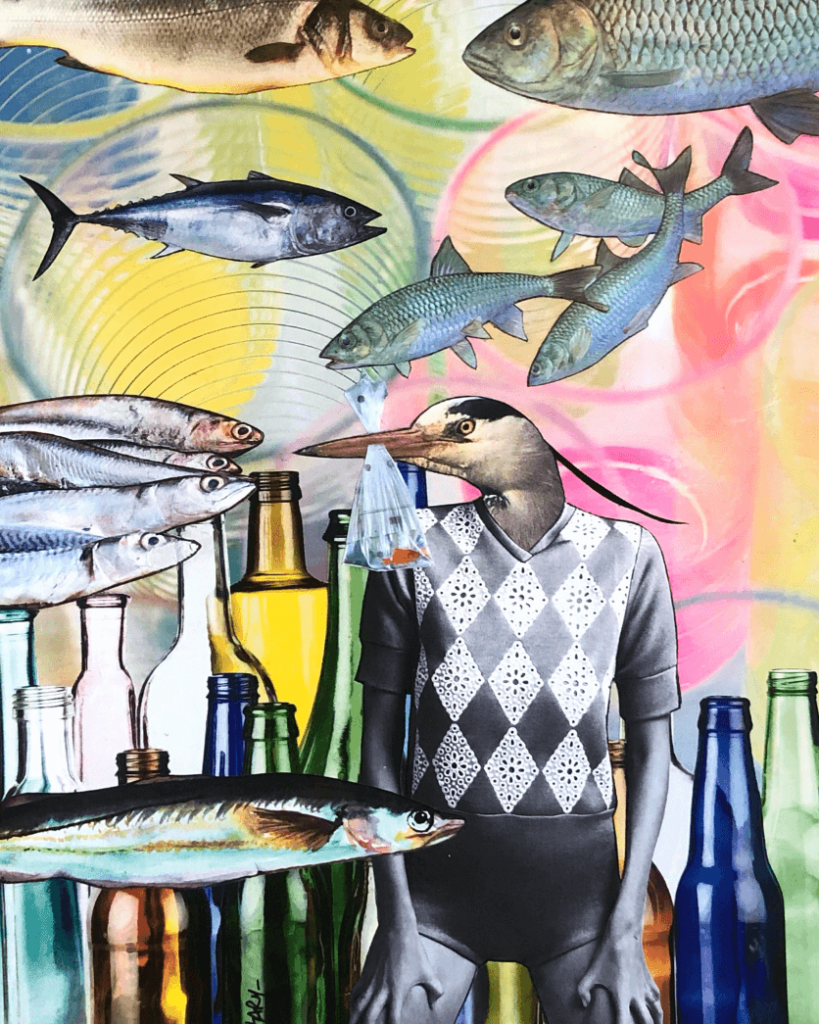 Hunting - Collage sur papier - - L'art du collage- Marielle Hary, collagiste - Ateliers de collage dans les Vosges -Vente d'œuvres en collage