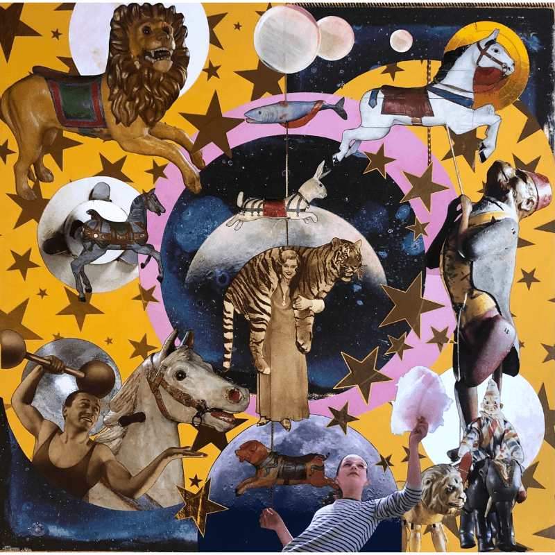 Le carrousel - - L'art du collage- Marielle Hary, collagiste - Ateliers de collage dans les Vosges -Vente d'œuvres en collage