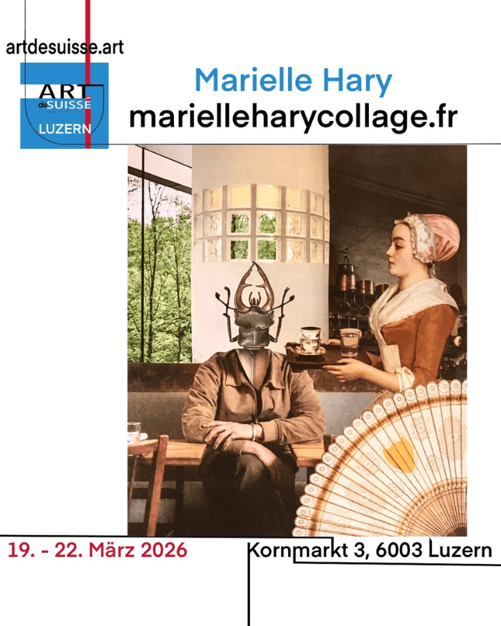 Image de présentation expo Art de Suisse - L'art du collage - Marielle Hary, collagiste - Ateliers de collage dans les Vosges -Vente d'œuvres en collage