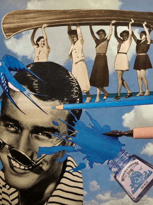 Bleu - L'art du collage- Marielle Hary, collagiste - Ateliers de collage dans les Vosges -Vente d'œuvres en collage