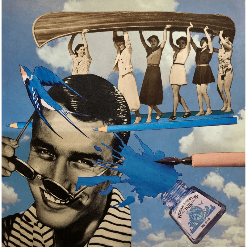 Bleu - L'art du collage- Marielle Hary, collagiste - Ateliers de collage dans les Vosges -Vente d'œuvres en collage