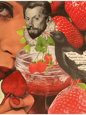 Comme une envie de fraises 1 - L'art du collage- Marielle Hary, collagiste - Ateliers de collage dans les Vosges -Vente d'œuvres en collage