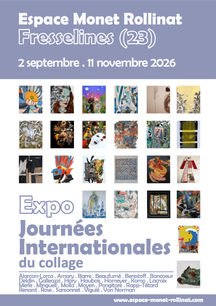 Affiche Expo Fresselines - L'art du collage- Marielle Hary, collagiste - Ateliers de collage dans les Vosges - Vente de collages